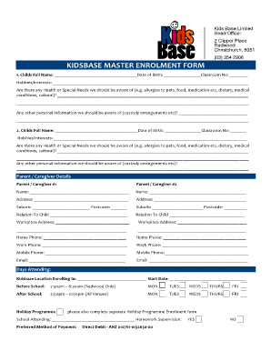 Kidsbase Master Enrolment Form