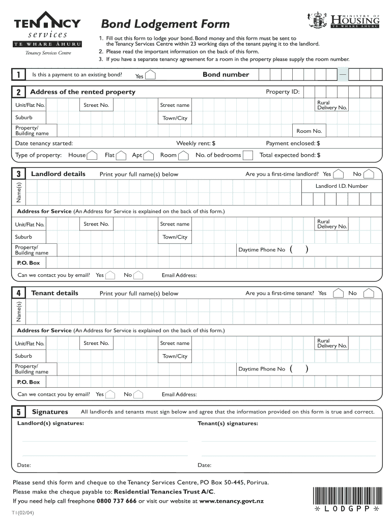 bond lodgement form Preview on Page 1