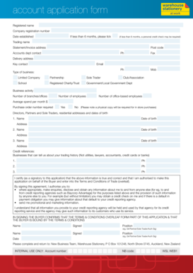 Warehouse Stationery Account Application Form