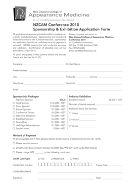 NZCAM Conference 2010 Sponsorship & Exhibition Application Form