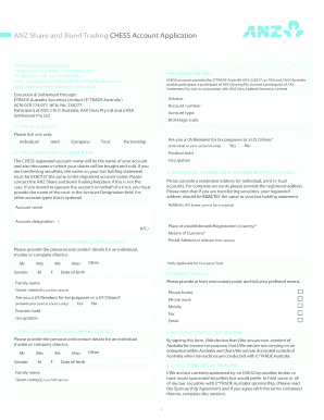 ANZ Share and Bond Trading CHESS Account Application