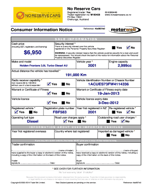 New Zealand Vehicle Sale Information Notice
