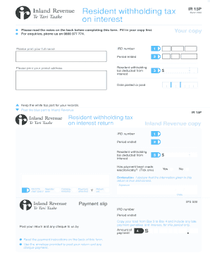 IR 15P Resident Withholding Tax Form
