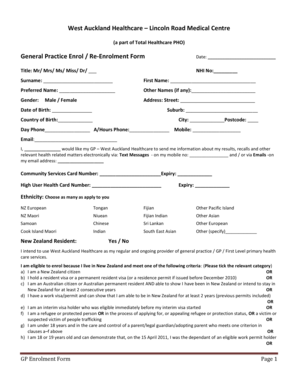 New Zealand GP Enrolment Form