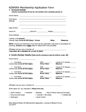 New Zealand Water Ski Membership Application Form