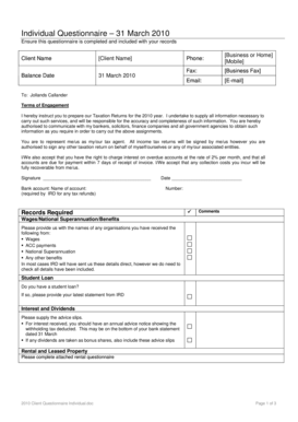 New Zealand Individual Tax Questionnaire