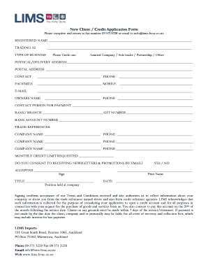 Application for credit facilities - New Client / Credit Application Form - Lims-Hvac