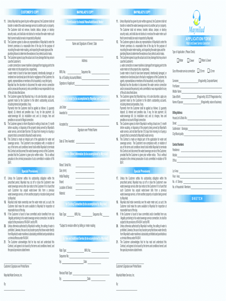 maynilad application form Preview on Page 1.