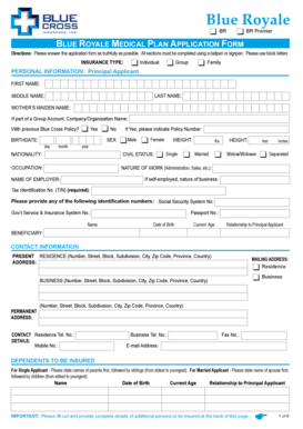 Blue Royale Medical Plan Application Form