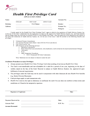 Health First Privilege Card Application Form