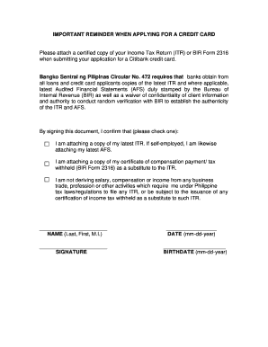 Citibank Credit Card Application Form