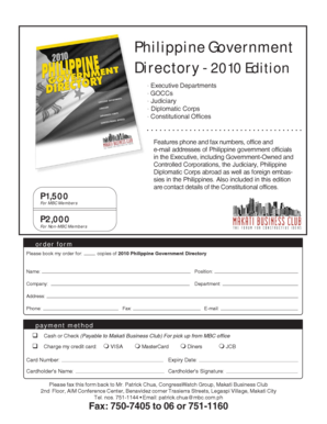 2010 Philippine Government Directory Order Form