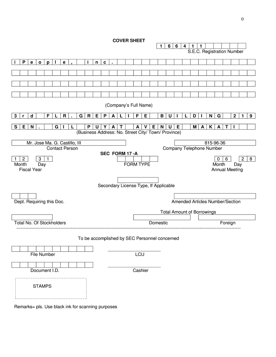 Cover Sheet Form 