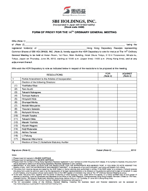 SBI Holdings Proxy Form