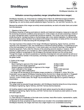 Fillable Online Nofication concerning subsidiary merger (simplified ...