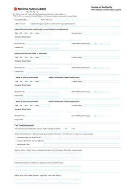 Notice of Authority for Bank Account