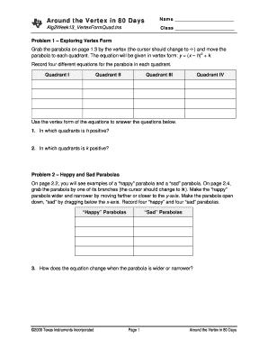 Vertex Form Quadratic Worksheet