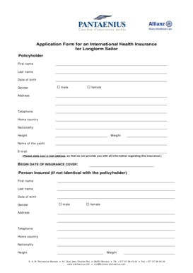 International Health Insurance Application for Longterm Sailor