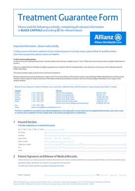 Allianz Treatment Guarantee Form