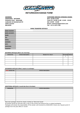 Gear2Win Returns/Exchange Form