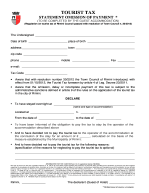 Tourist Tax Omission Statement