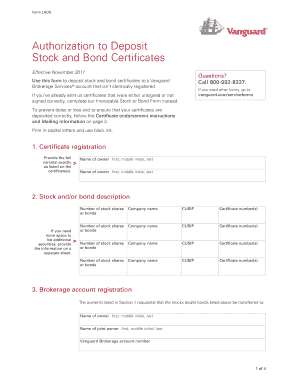 Vanguard Stock and Bond Deposit Form
