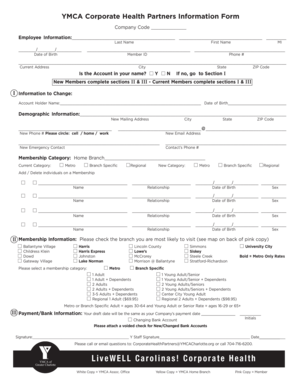 YMCA Corporate Health Partners Information Form