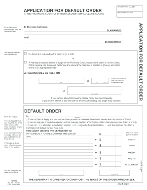 Application for Default Order