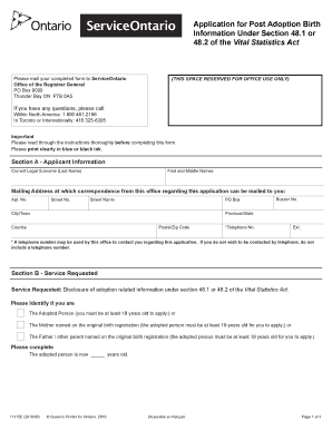 Application for Post Adoption Birth Information