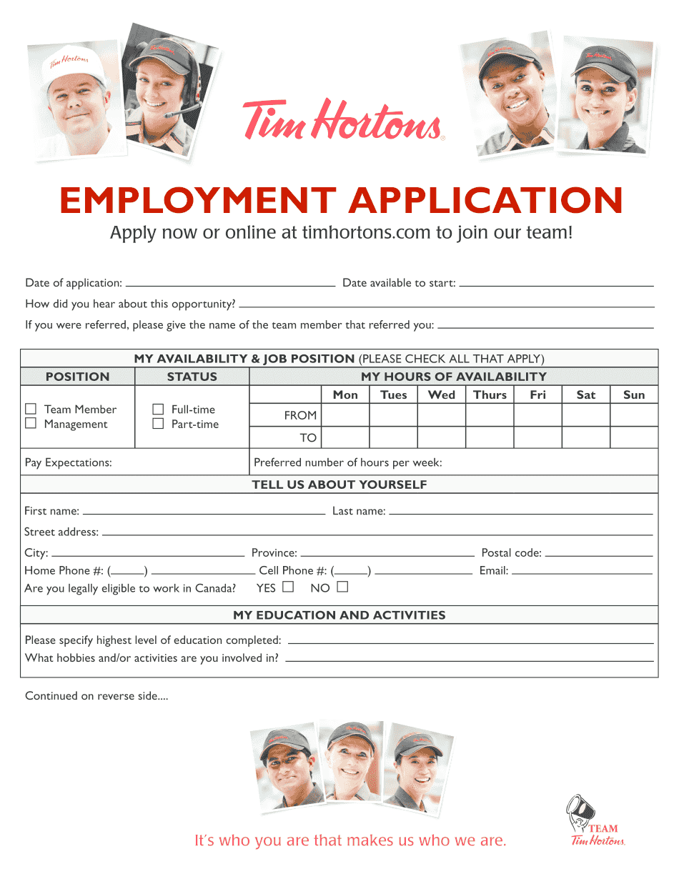 Tim Hortons Application Form