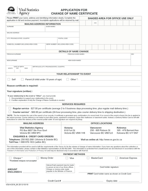 BC Change of Name Certificate Application