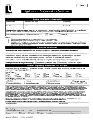 Application to Graduate with a Certificate