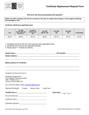 Certificate Replacement Request Form