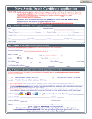Nova Scotia Death Certificate Application