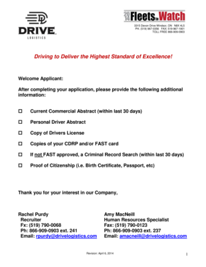 Driver Application for Employment