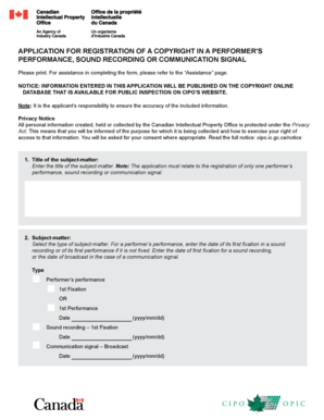 Canadian Copyright Registration Application
