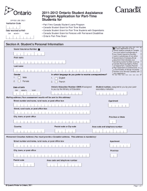 Ontario Student Assistance Program Application for Part-Time
