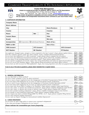 Combined Transit Liability Insurance Application