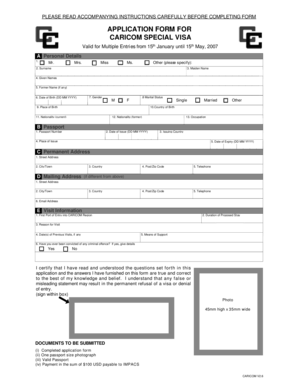 Caricom Special Visa Application Form