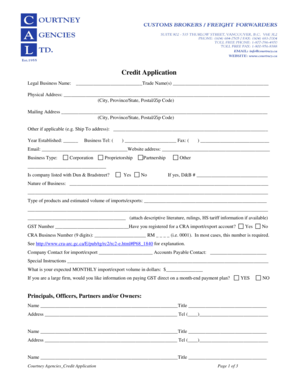 Courtney Agencies Credit Application