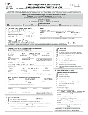 University of Prince Edward Island Undergraduate Application Form