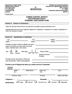 new brunswick gaming control branch background check personal disclosure form