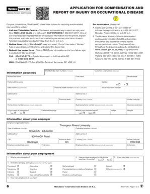 WorkSafeBC Injury or Occupational Disease Claim Form