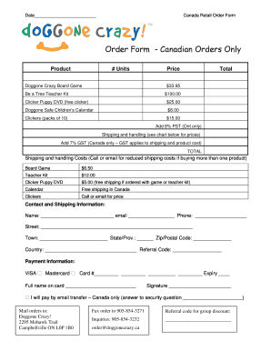 Order Form - Canadian Orders Only - Doggone Crazy