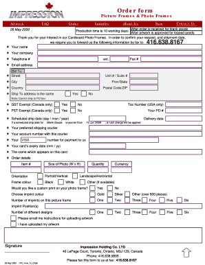 Picture Frame Order Form