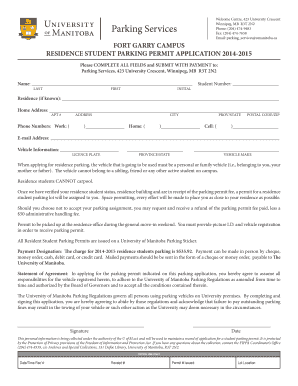 Residence Student Parking Permit Application