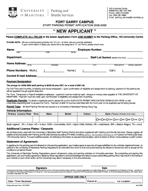 University of Manitoba Staff Parking Permit Application