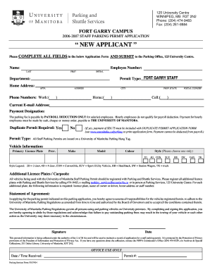 University of Manitoba Staff Parking Permit Application