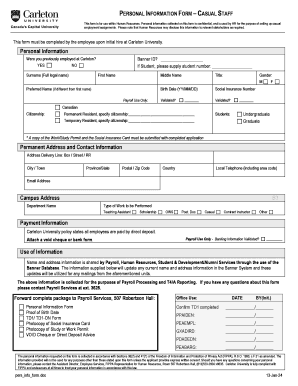 Personal Information Form – Casual Staff
