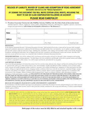 Release of Liability Waiver for Adventure Recreation